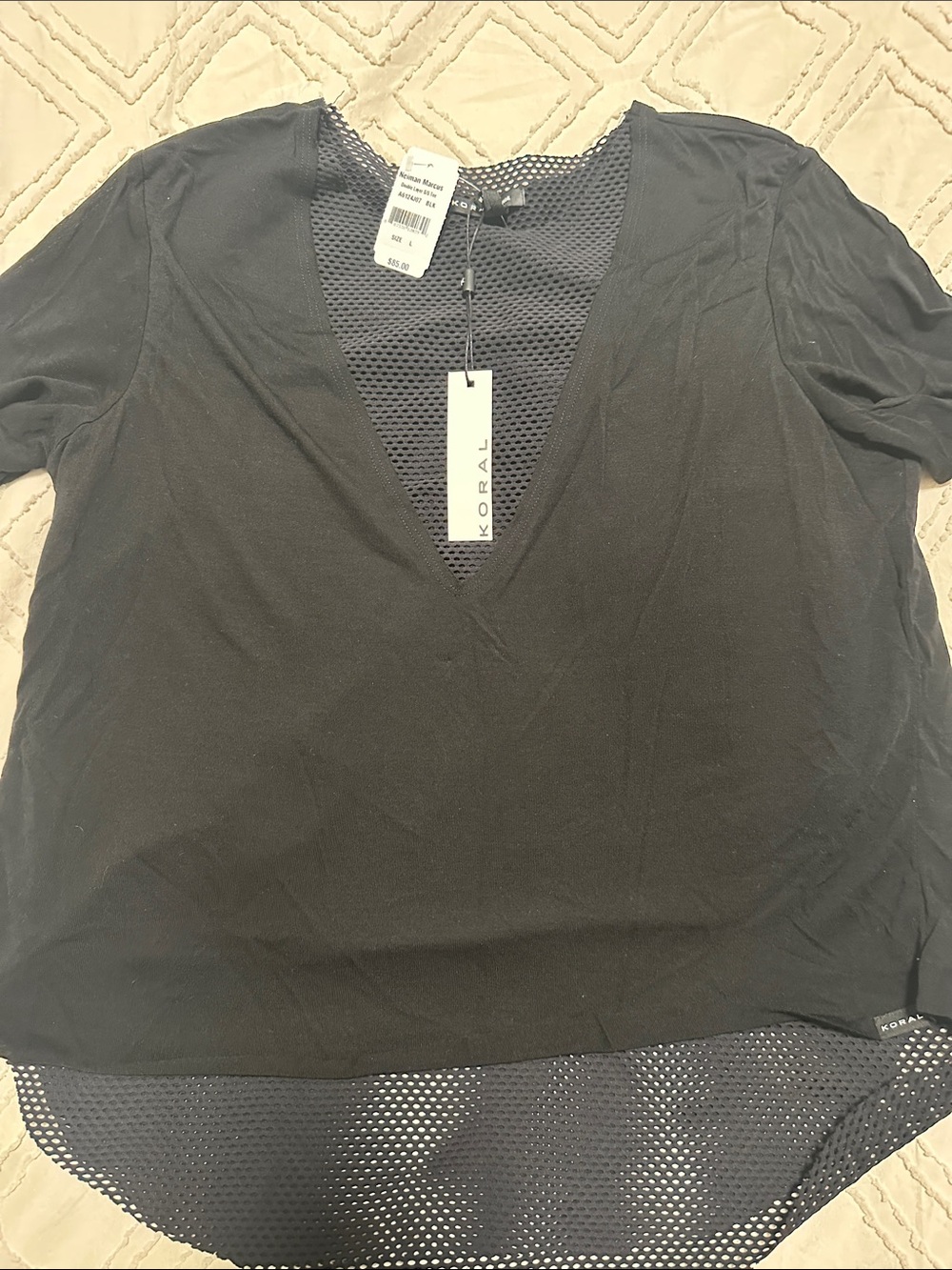 Koral Black Deep V Mesh Hem Top